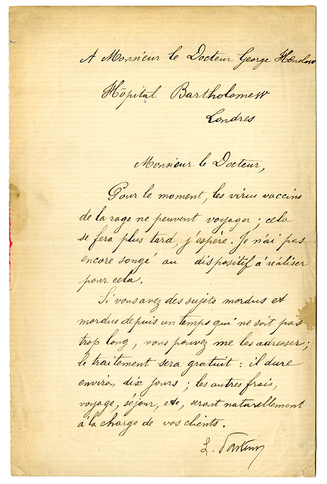 Louis Pasteur letter