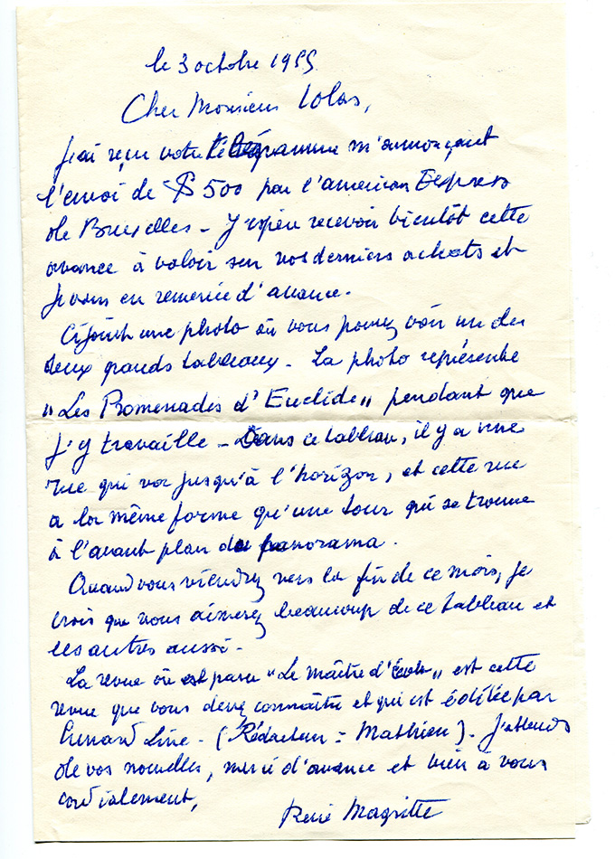 René Magritte letter 